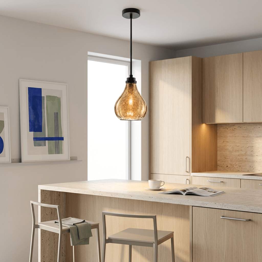 Metal & Amber Colour Glass Pendant Light