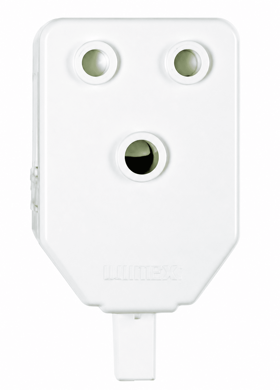 White nylon single Janus coupler with three connection ports, designed for secure indoor use.