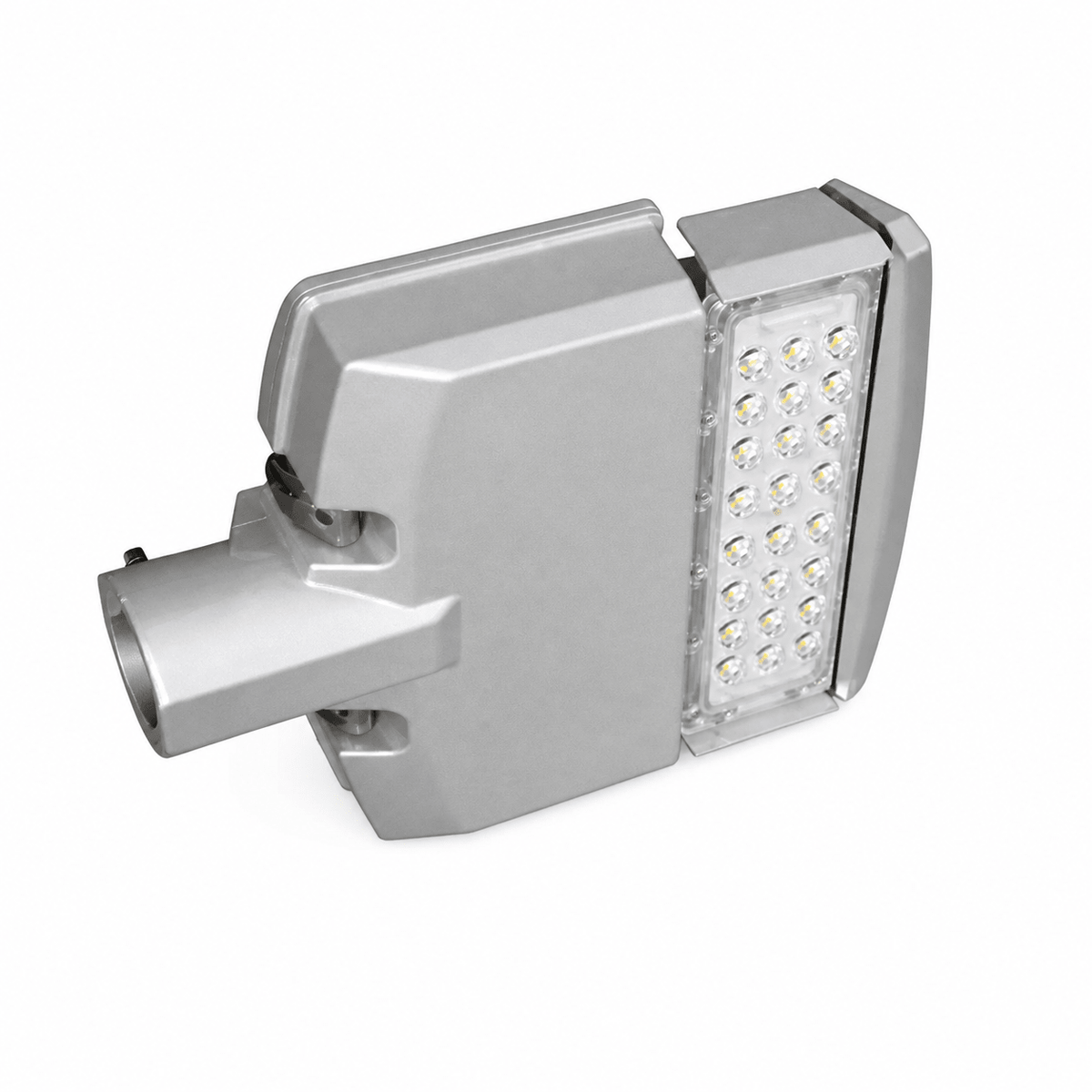 50W LED street light with a die-cast aluminum body and multiple LED bulbs for outdoor lighting.