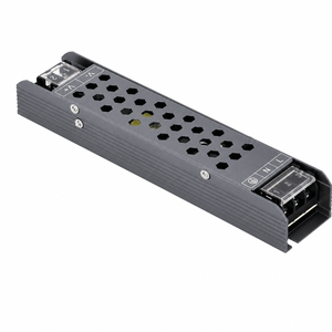 Slim design LED power supply with hexagonal ventilation holes and terminal block for 24Vdc output.