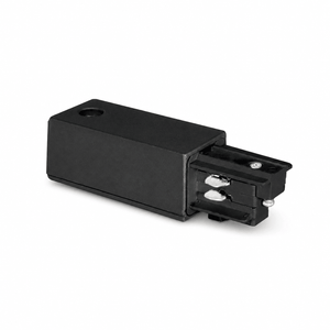Black 4-wire square track live end, compact design for track lighting systems.