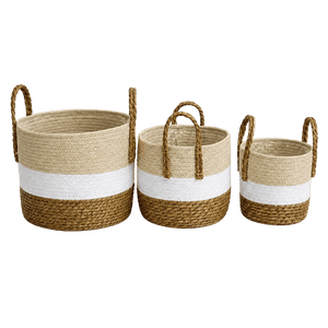 Woven Storage Basket Set (Set of 3) – Natural, White & Brown