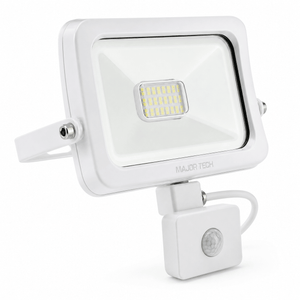 White 20W LED motion sensor floodlight with adjustable head and PIR sensor.