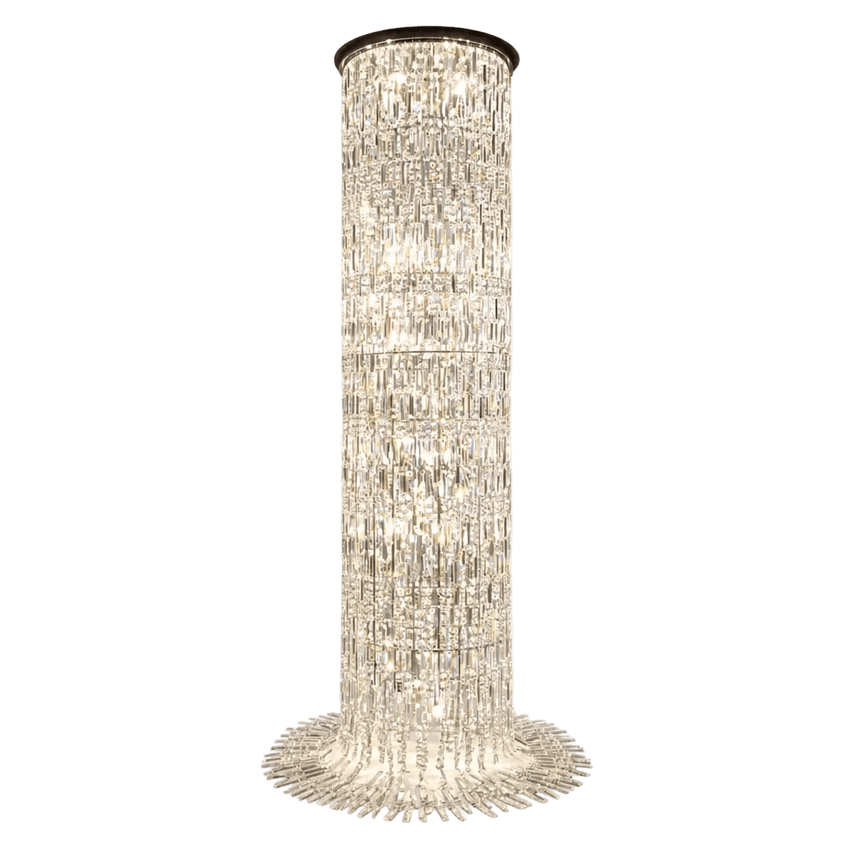 E14 Waterfall Double-Volume Crystal Chandelier, Chrome & Clear