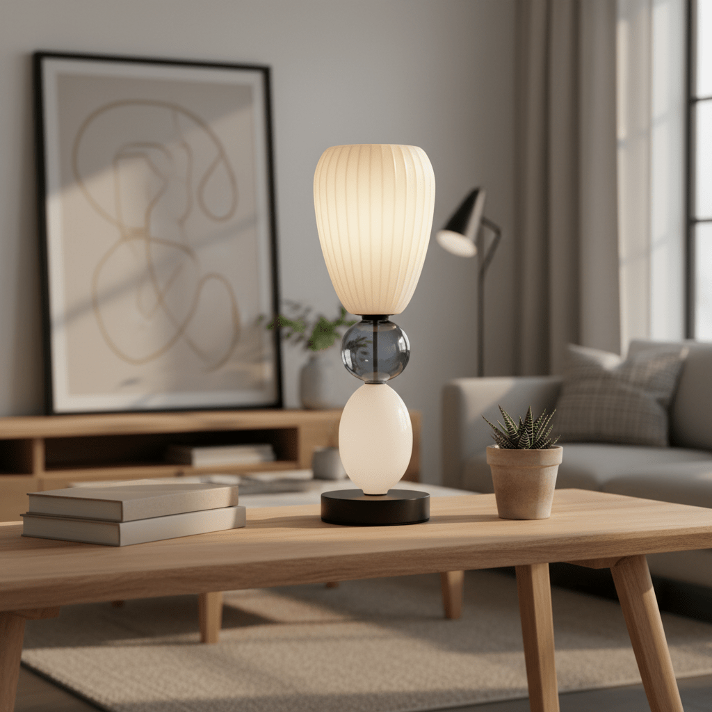 40W E14 Ceramic Opal/Grey Table Lamp