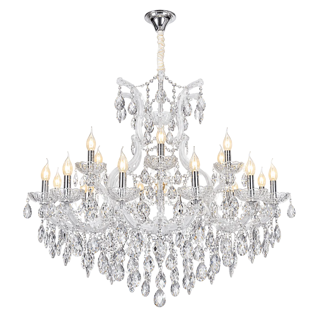 19-Light White Arm Crystal Chandelier with Clear K9 Crystals