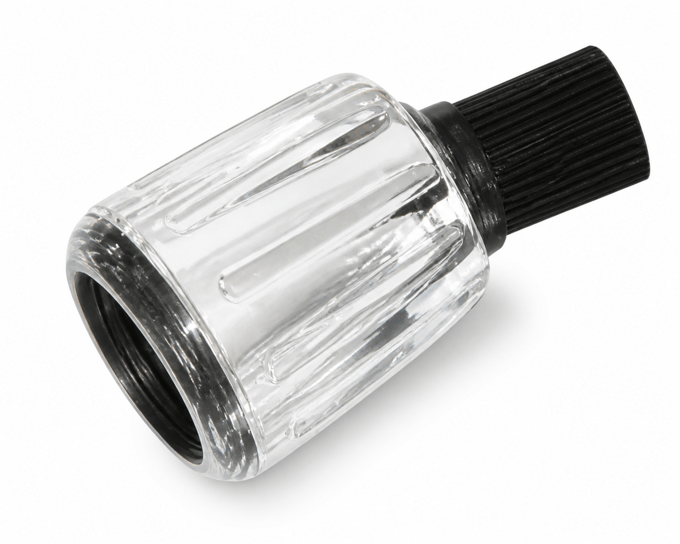 Close-up of a water-saving showerhead with a chrome and black finish, showcasing its sleek design.