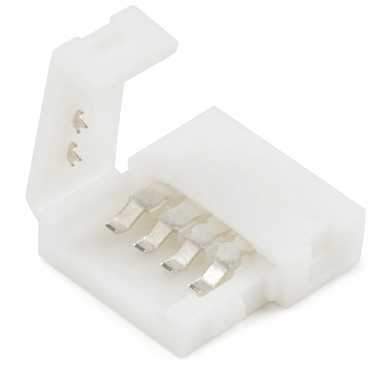 Solderless snap connector for 5050 RGBW LED strip lights, featuring a compact design and 5-pin interface.