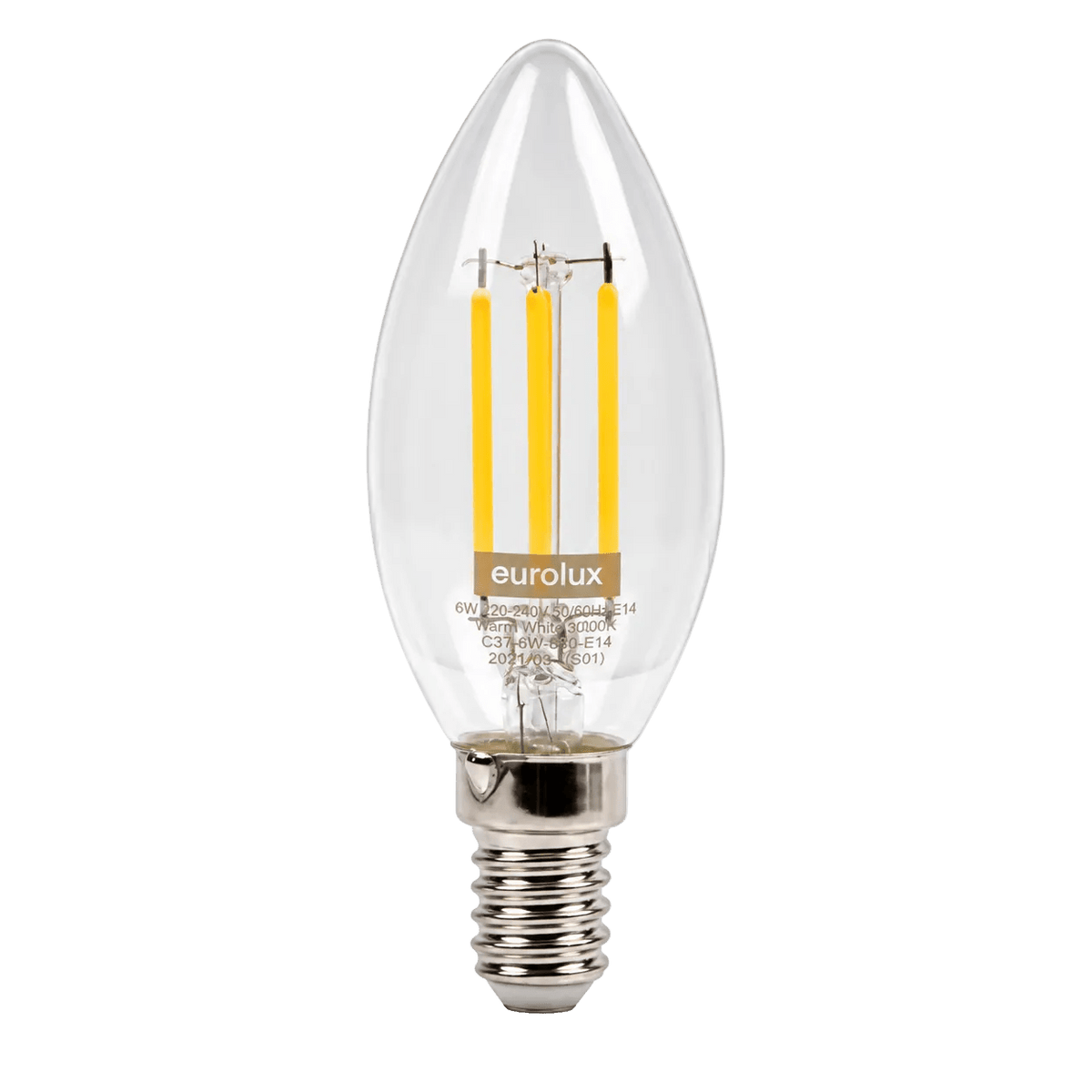 6W Clear Candle Filament LED Bulb – E14, 4000K Cool White