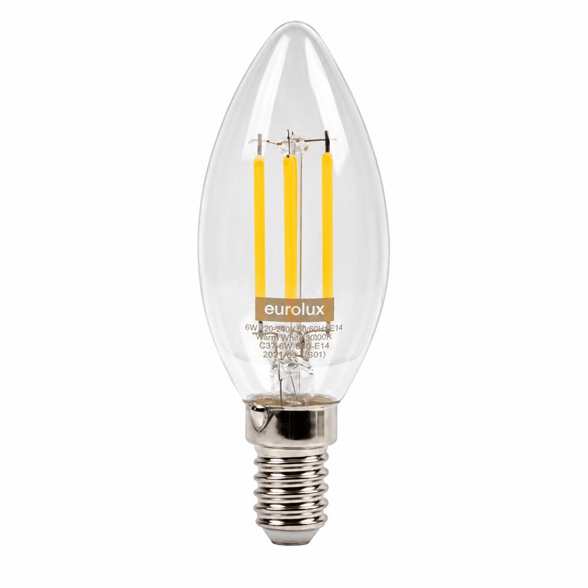 6W Clear Candle Filament LED Bulb – E14, 4000K Cool White