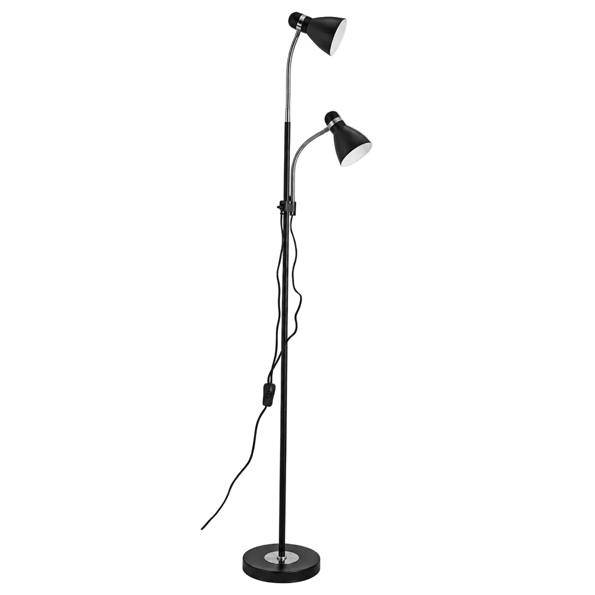 Black & Chrome Floor Lamp with Gooseneck Arms