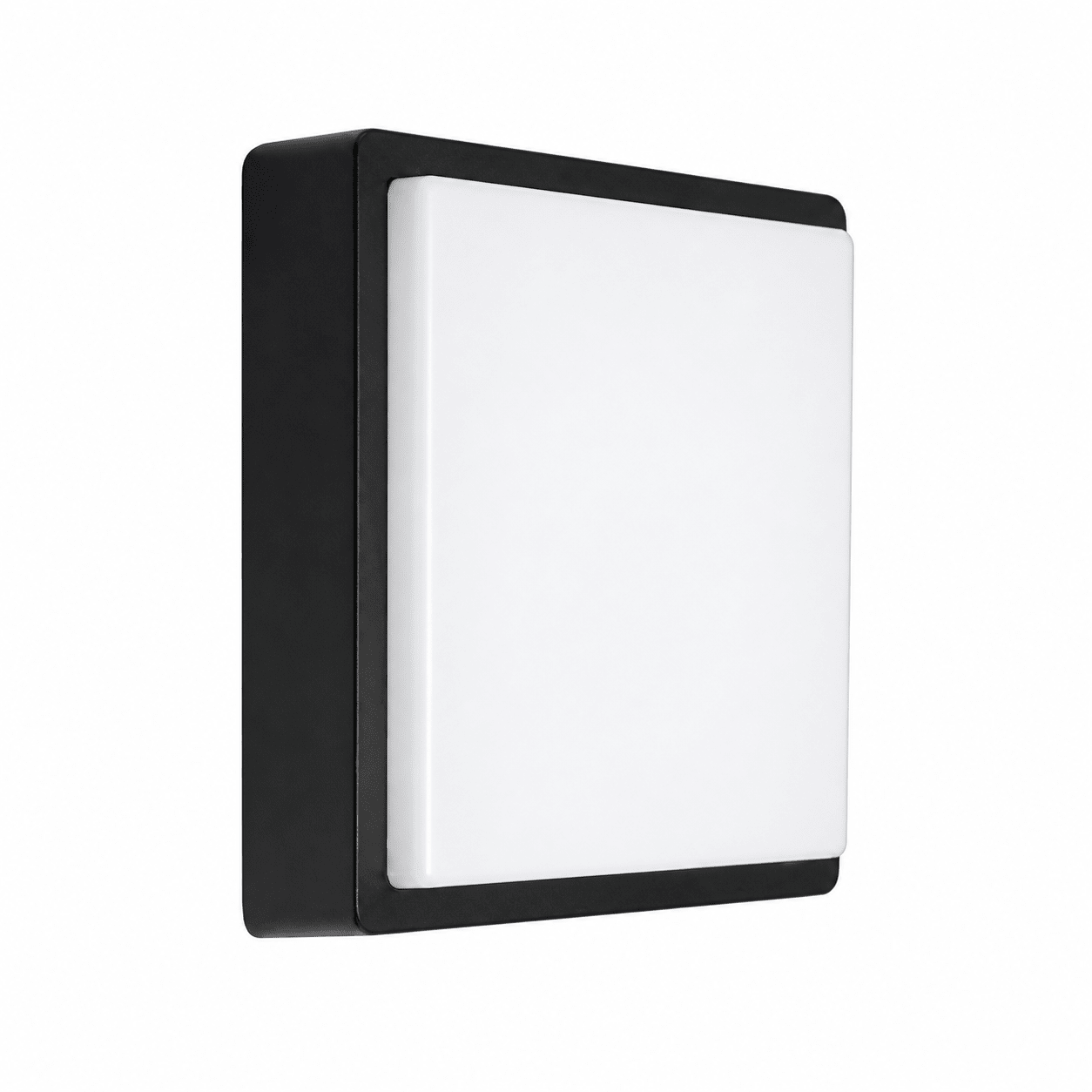 Kwele Outdoor LED Wall Light in black with a square design and white diffuser, ideal for outdoor illumination.