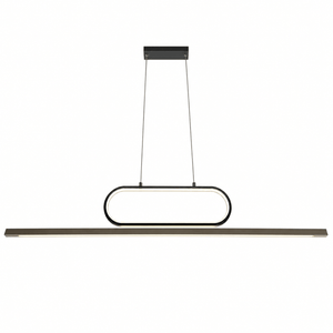 38W LED Woodline Linear Pendant light with a sleek black and wood design, suspended from a ceiling mount.