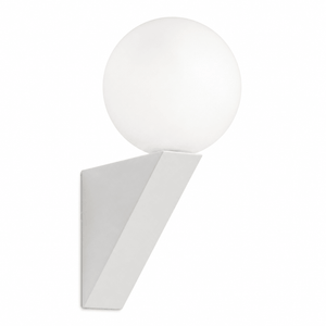 Modern white wall light with a frosted glass globe and sleek steel base, ideal for accent lighting.