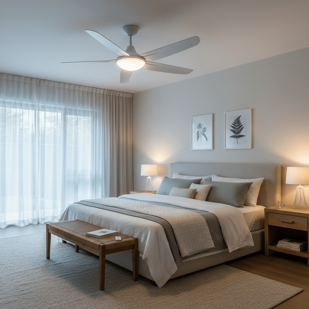 5 Blade White Ceiling Fan with Remote