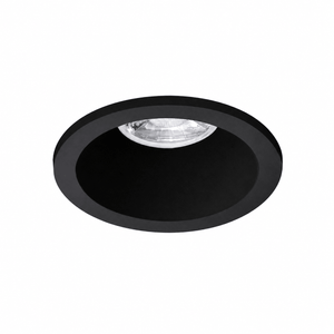 Sleek black waterproof downlight holder with a clear lens, designed for recessed installation.