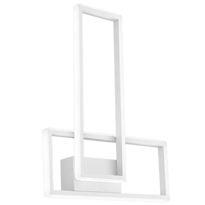 White contemporary wall light featuring intersecting rectangular frames
