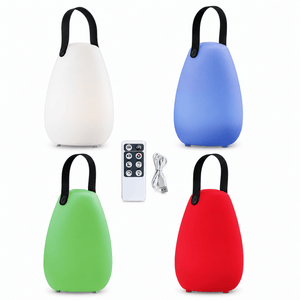 Four colorful rechargeable RGB LED lanterns with a remote and charging cable.