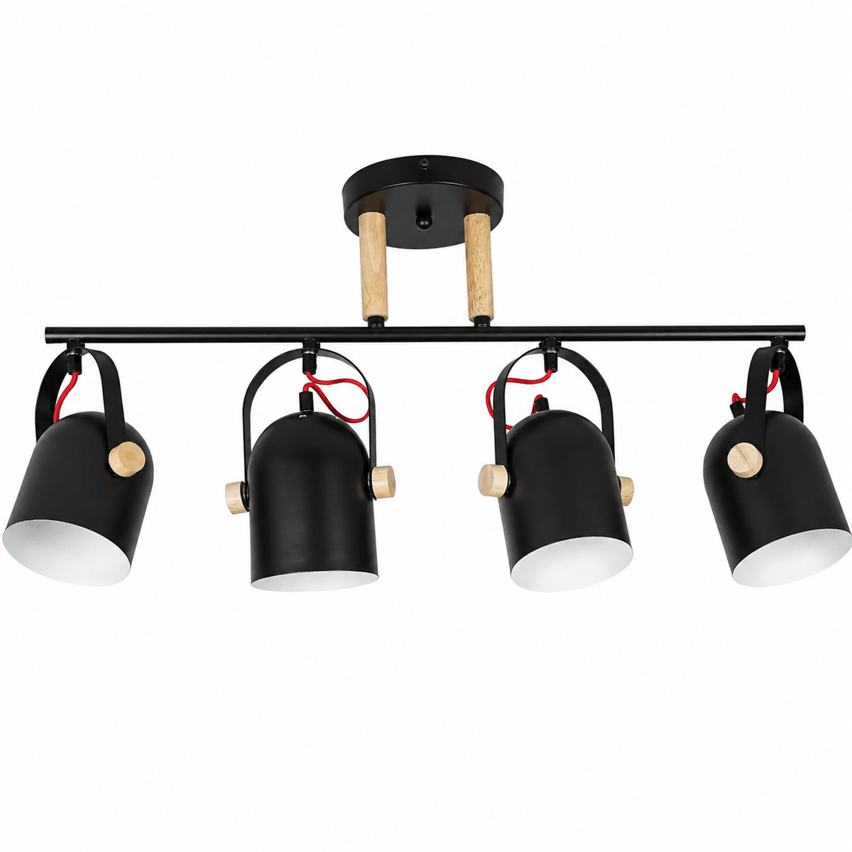 4 Light Black & Wood Ceiling Spotlight