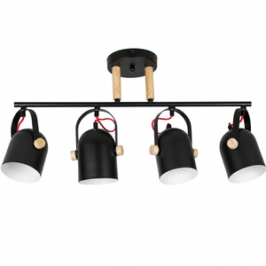 4 Light Black & Wood Ceiling Spotlight