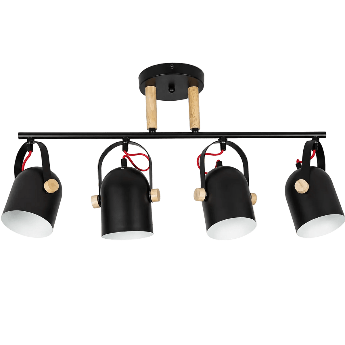 4 Light Black & Wood Ceiling Spotlight