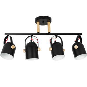 4 Light Black & Wood Ceiling Spotlight