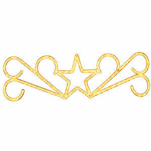 LED Christmas lights in a decorative star motif, glowing warmly against a white background.