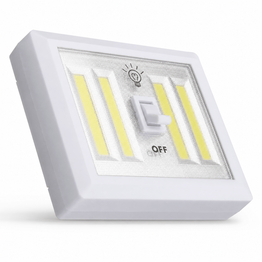 Compact COB magnetic night light with built-in switch and yellow LED strips.