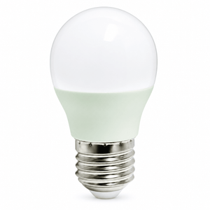 3W G45 golf ball LED bulb with E27 cap, featuring a smooth white top and green base.