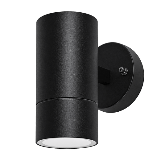 Black circular emergency light with white diffuser and three coloured indicator lights