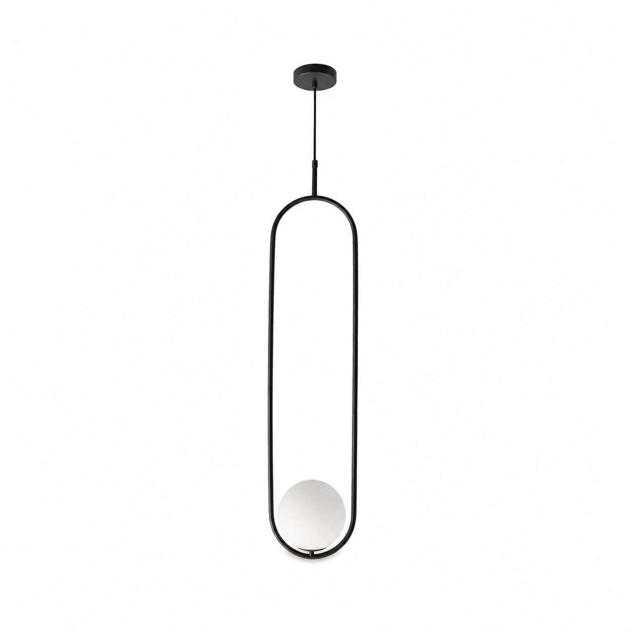 Luna Long G9 Pendant Light in black metal finish, featuring a slim, vertical design with a circular light fixture.