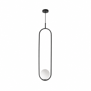 Luna Long G9 Pendant Light in black metal finish, featuring a slim, vertical design with a circular light fixture.