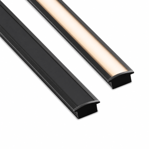 Black A4 recessed LED extrusion profile with frosted cover, showcasing sleek design and modern finish.