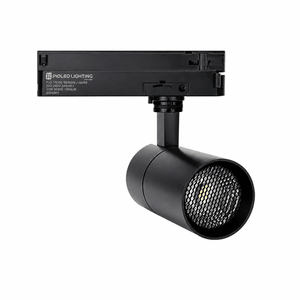 Black 15W Bazuka track light with removable honeycomb spotlight and 340° rotation.