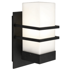Castle Black Outdoor Wall Light with frosted glass shade and black metal frame