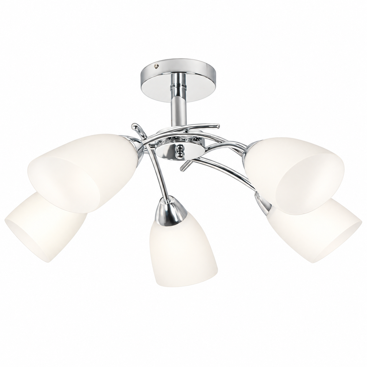5 Light Polished Chrome Ceiling Fitting with White Glass