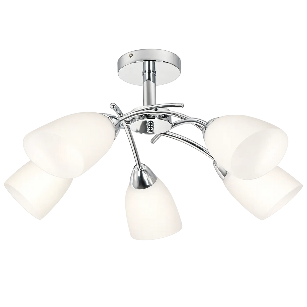 5 Light Polished Chrome Ceiling Fitting with White Glass