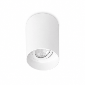 White adjustable surface-mounted GU10 downlight with a round design and angled light direction.