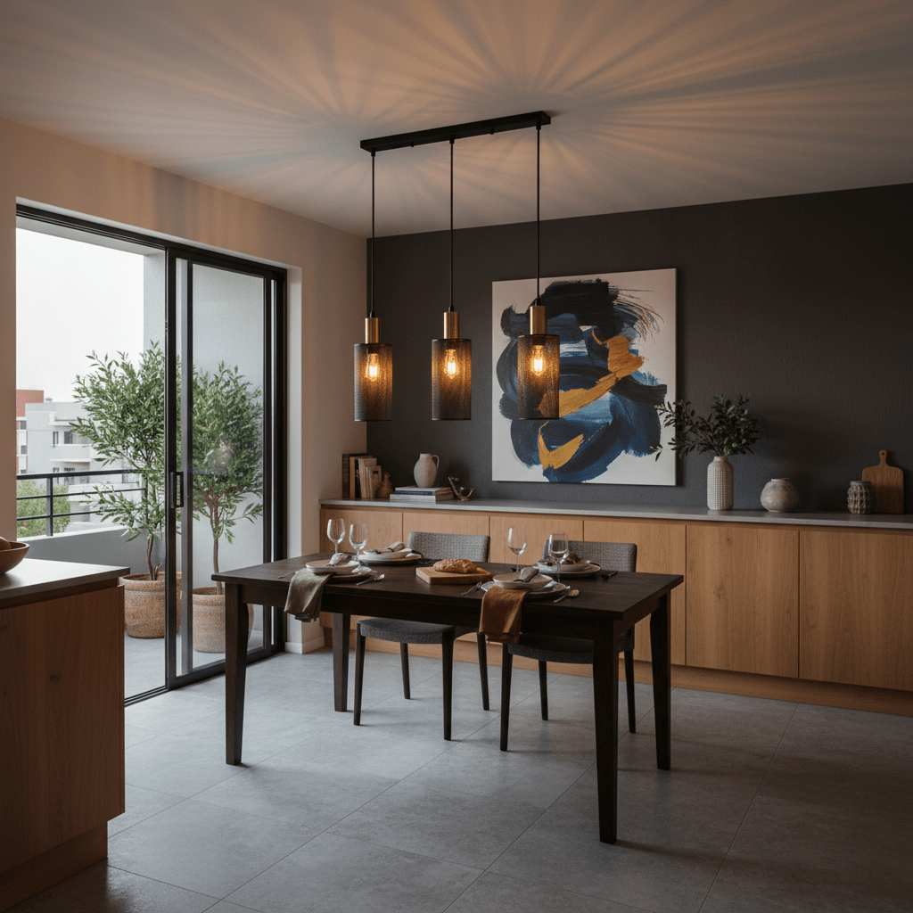 Chaluma Trio Black & Gold Mesh Pendant Light