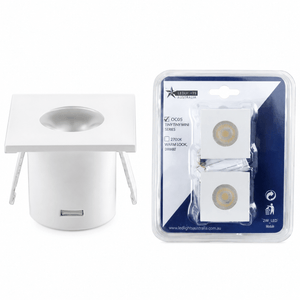Warm White LED Square Light IP20 - 2 Pack, featuring a sleek square design and efficient 1W LED light source.