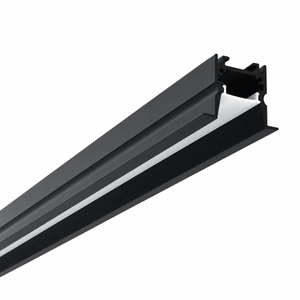 Black LED extrusion with opal diffuser, designed for recessed mounting, showcasing a sleek profile.
