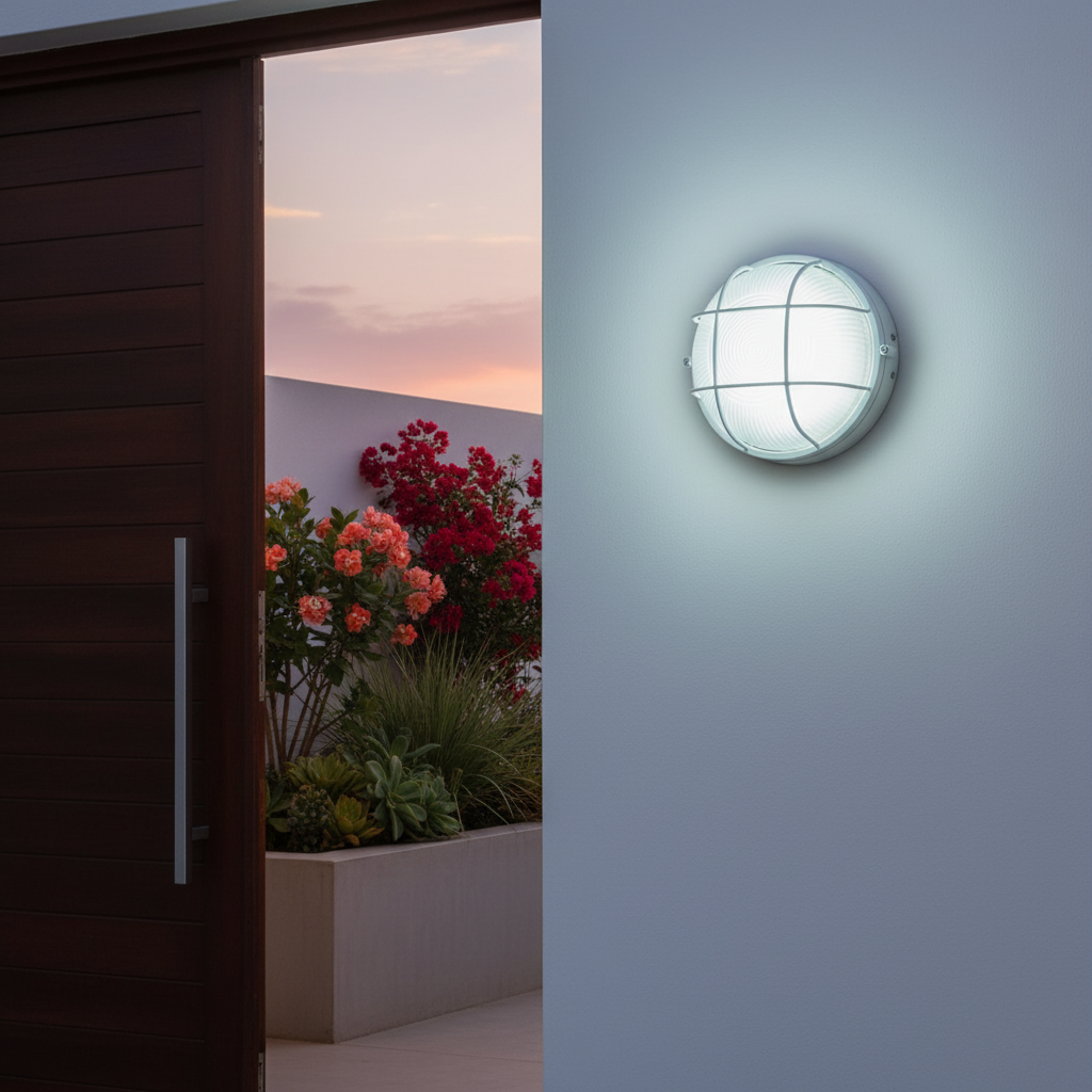 12W White LED Cage Bulkhead Light - 6000K - IP54