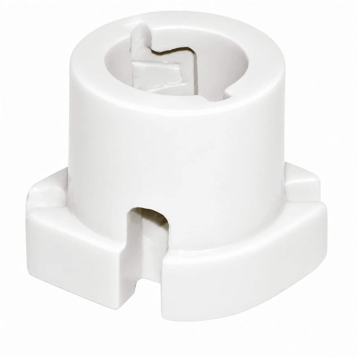 Porcelain B22 bayonet lamp holder with a clean, classic design for secure bulb mounting.