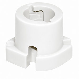 Porcelain B22 bayonet lamp holder with a clean, classic design for secure bulb mounting.