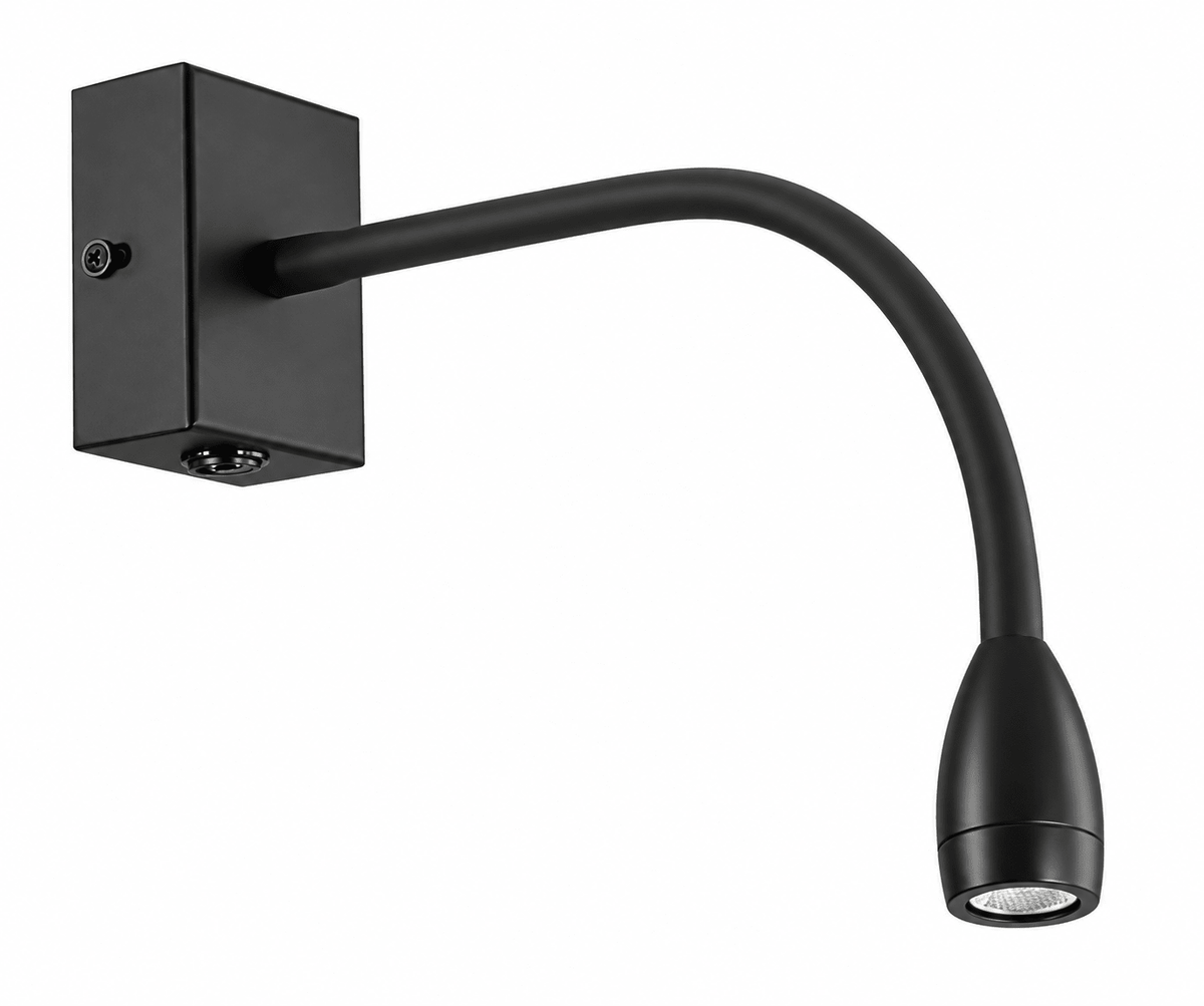LED Wall Light -Black 1W Goose Neck Reading Light