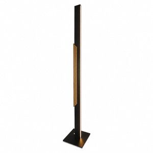 Sleek LED Woodline linear floor lamp with a wooden accent and black base, designed for modern interiors.