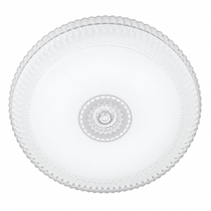 Top view of decorative acrylic LED ceiling light with intricate circular patterns and textured edges.