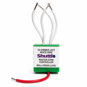 Shuttle LED Dimmer Module with labeled wires for master zone control, featuring a compact design.