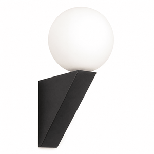 Modern black wall light with a frosted glass globe, ideal for accent lighting.