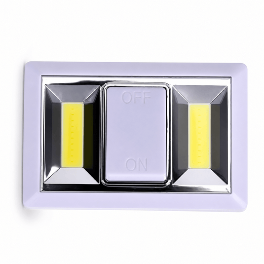 Compact COB magnetic night light with built-in switch and two light panels.